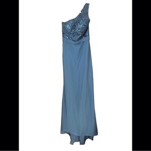JJs House Blue Sequin Asymmetrical Gown NWT size Small